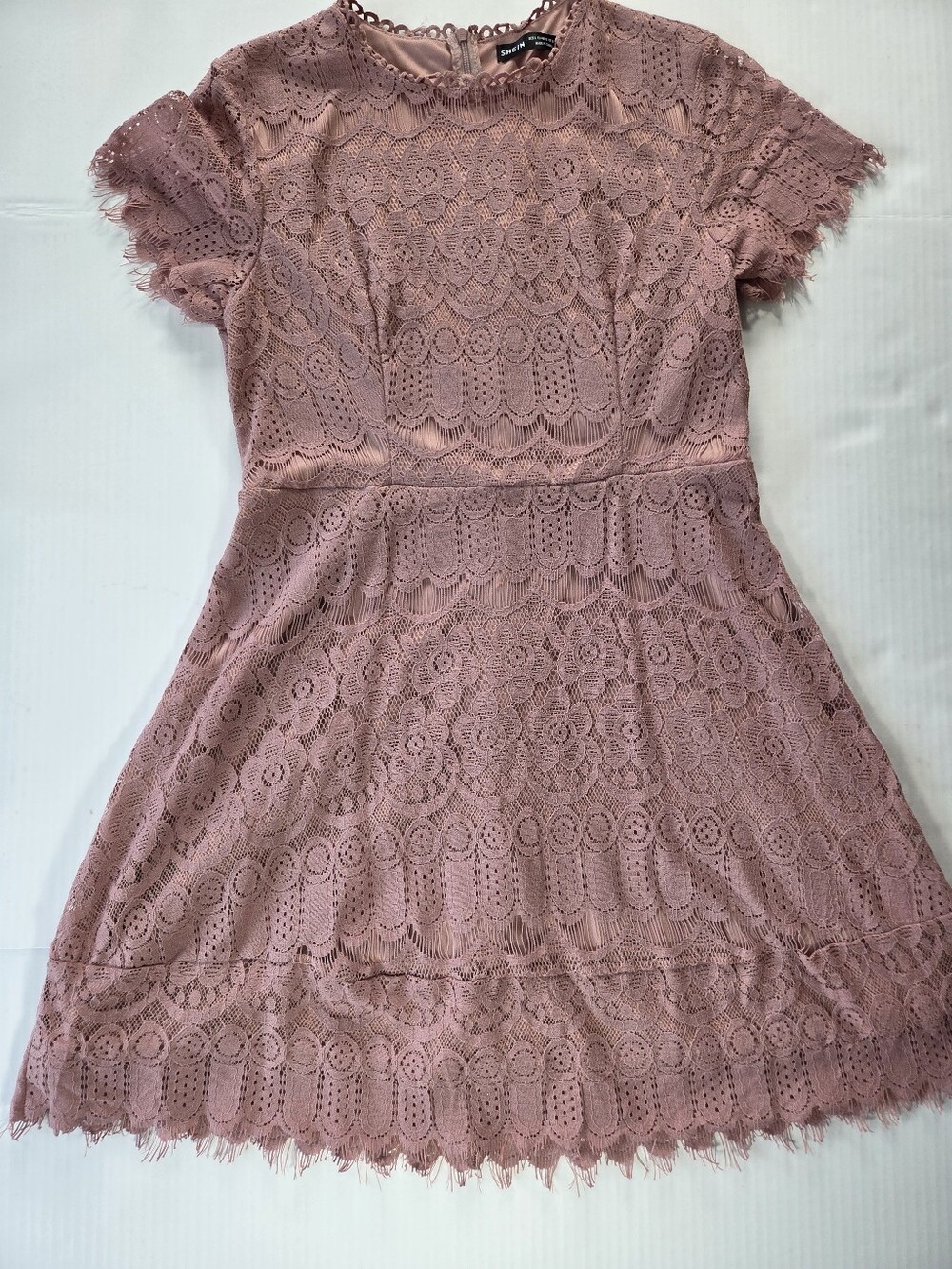 Shein Elegant‎ Pink Lace Short Sleeve Dress Romantic Wedding Formal Party